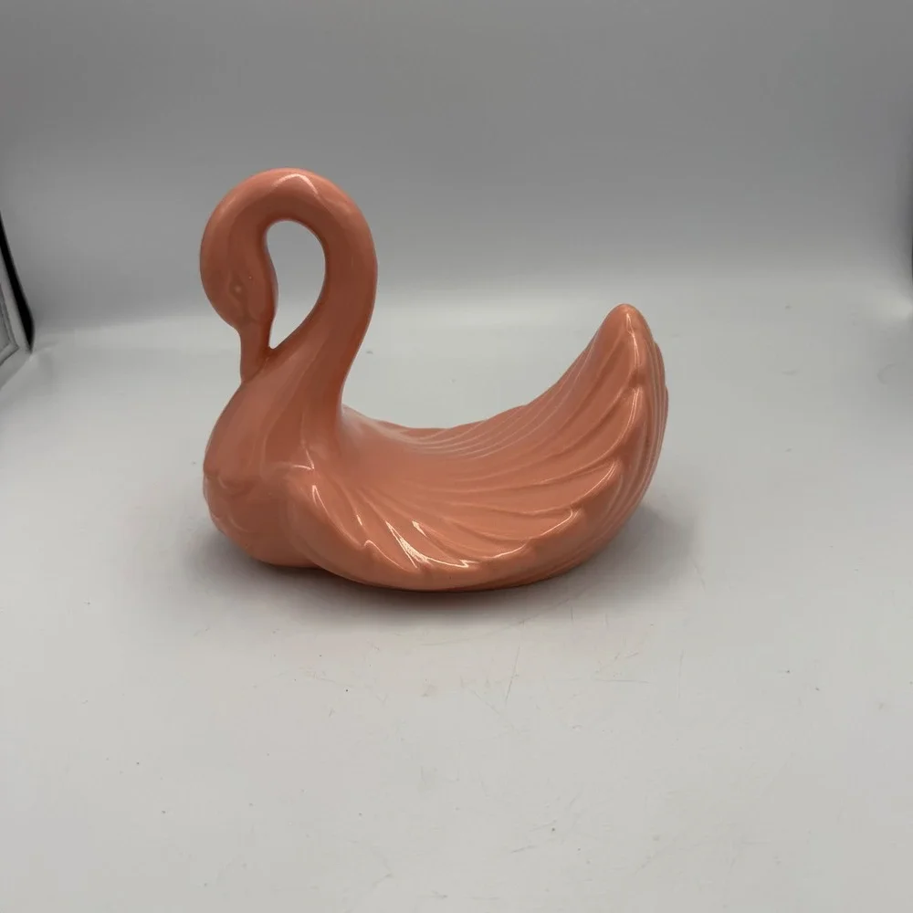 Vintage Pink Ceramic Swan Planter Soap Dish Trinket Bowl Made in Japan 6.5in